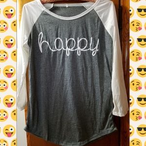 HAPPY Soft Baseball Tee T-shirt 3/4 Sleeves